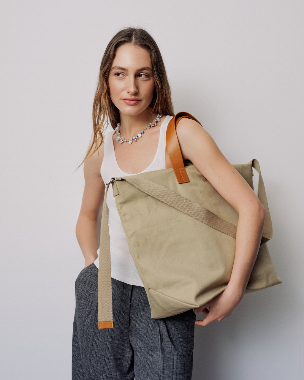 Medium Cotton Canvas Crossbody Väska